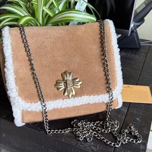Patricia Nash Tan Suede Sherpa Chain Shoulder Bag